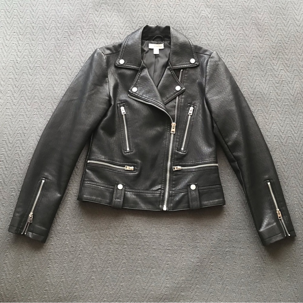 NWOT Topshop Faux Leather Jacket Moto Motorcycle Biker Rock N’ Roll Black US 2